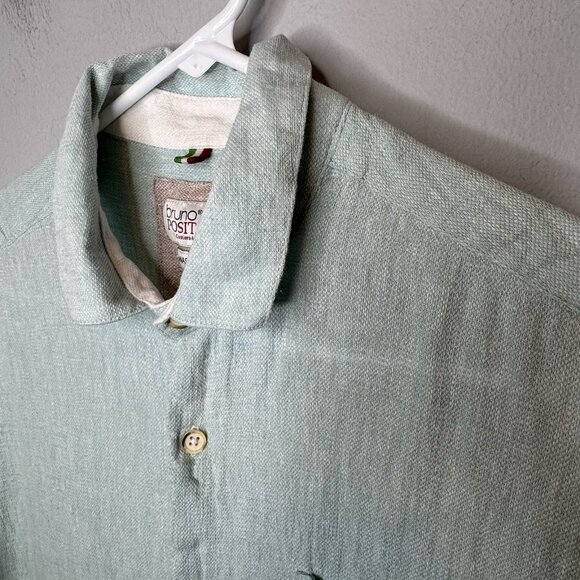 Bruno Positano Washable Linen Polo Shirt Medium Blue Short Sleeve Collared - Picture 5 of 6
